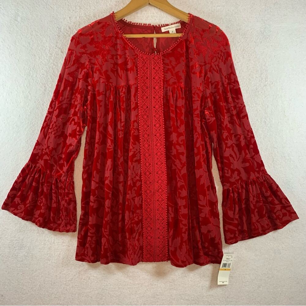 John Paul Richard Womens Velvet Burnout Top Sz S Boho Crochet Holiday Regency‎